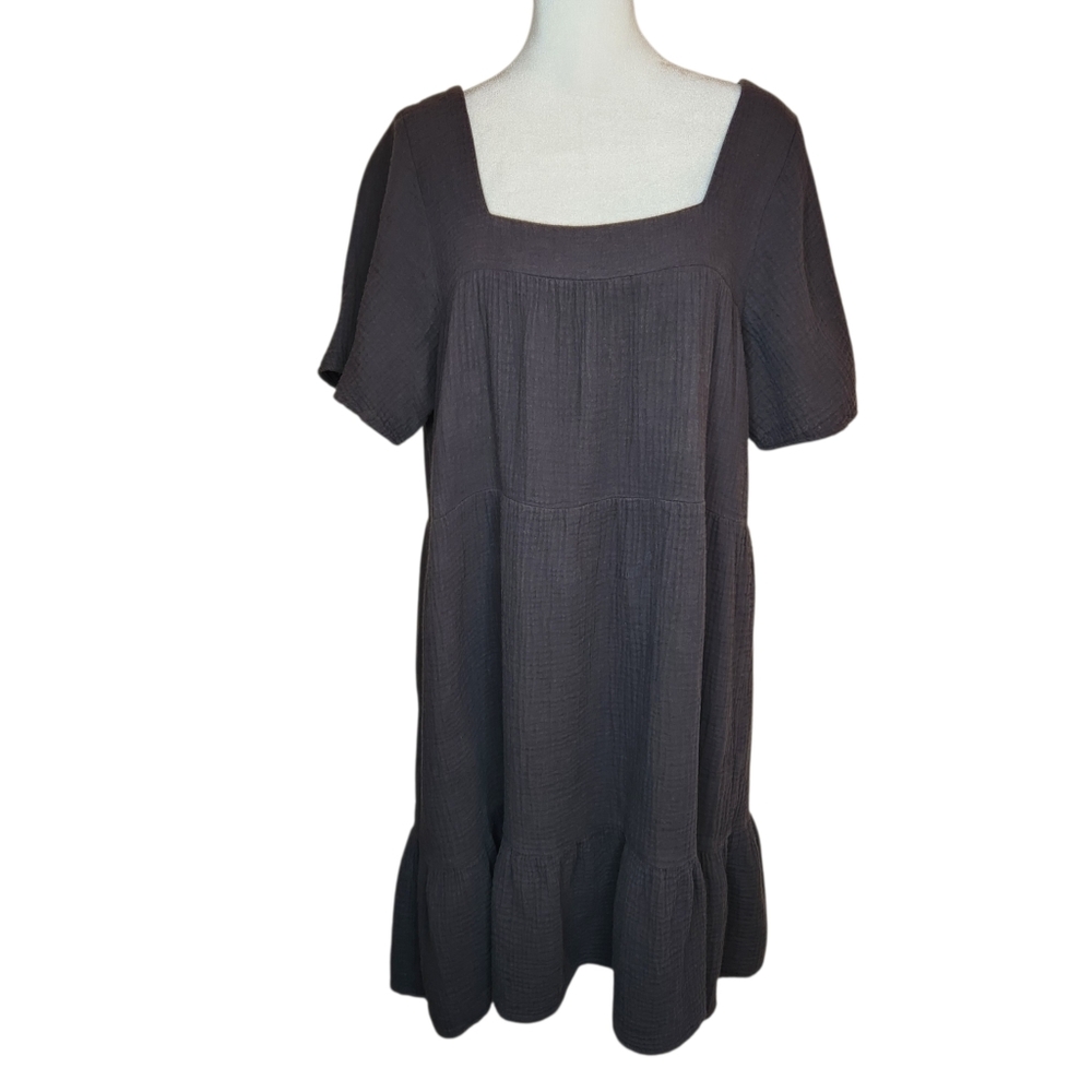 Rails Valentina Black Gauze Square Neck Tiered Dress Size Medium